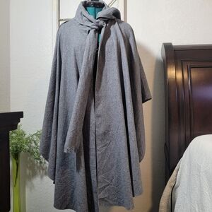 Vintage Grey Betmar Wool Cape Poncho with Integrated Scarf One Size